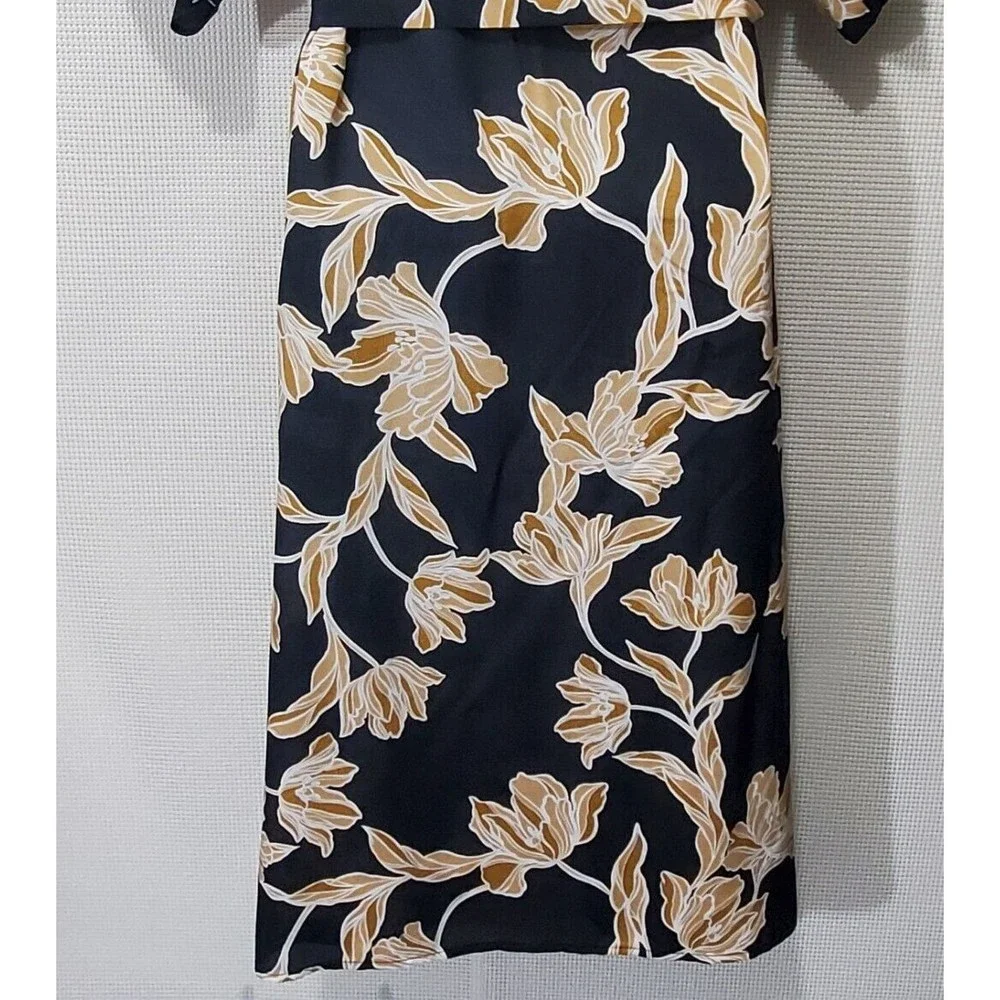 Maison Du Soir Womens Robe S / M Black Gold Floral Kimono Duster Rachel Zoe - Picture 8 of 10